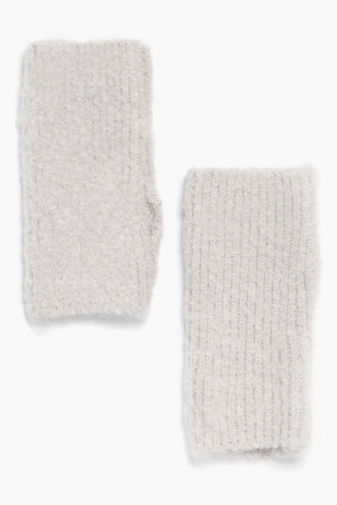 knitted light grey wrist warmers