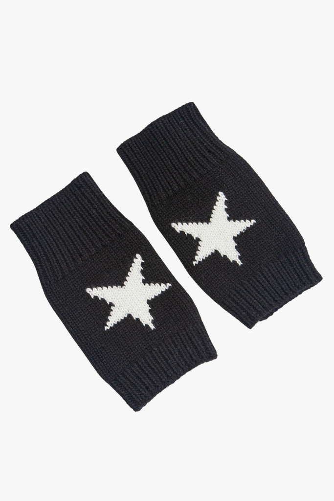 black fingerless gloves with a large white star on the back