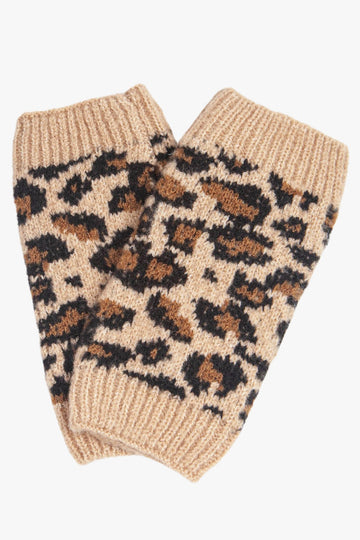 netural camel beige animal print knit wrist warmers