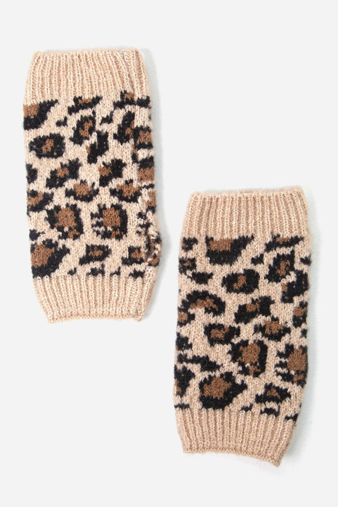 classic neutral animal print knitted fingerless gloves