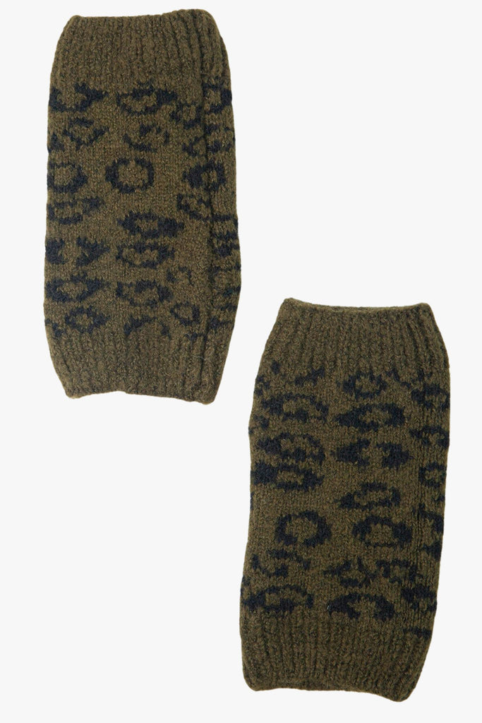 khaki green knit wrist warmers