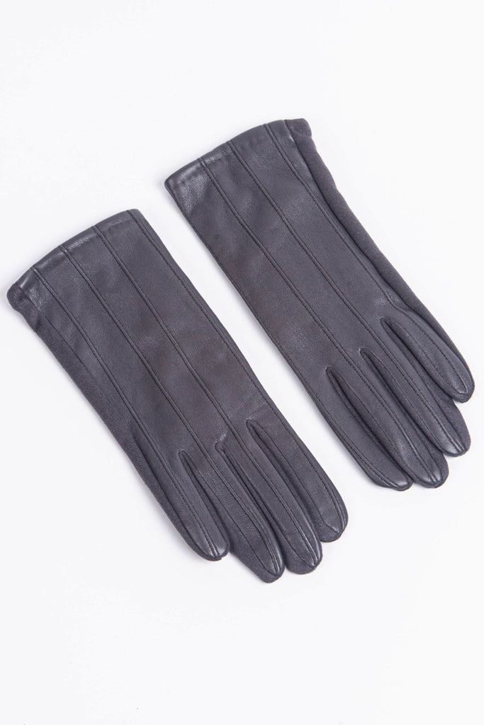 dark grey vegan leather winter gloves