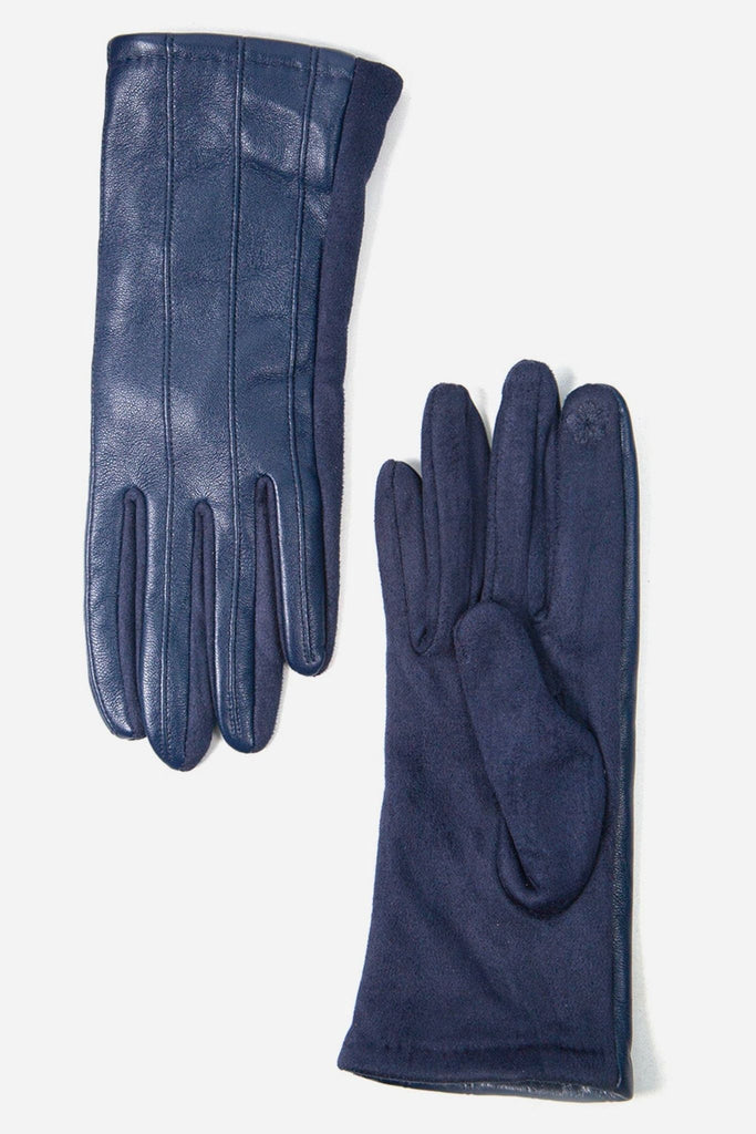 navy blue faux leather winter gloves 