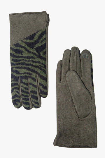 khaki green animal print winter gloves