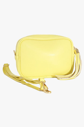 yellow leather crossbody bag with matching detachable bag strap