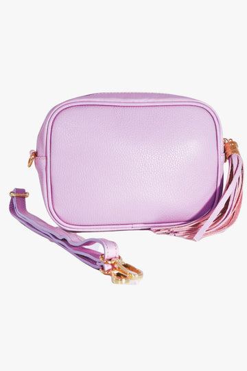 lilac leather crossbody bag with matching detachable bag strap