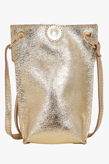 metallic gold leather crossbody phone pouch bag