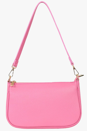 hot pink leather baguette handbag