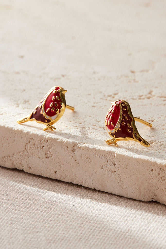 showing the gold colourway option, close up of the robin earrings