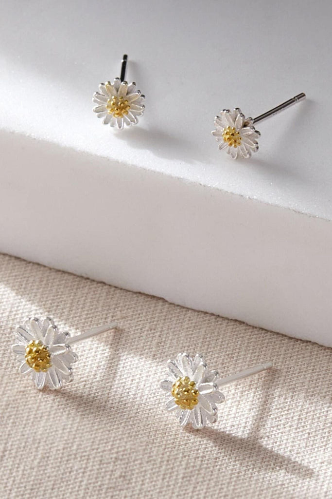 sterling silver daisy stud earrings with plated gold centres