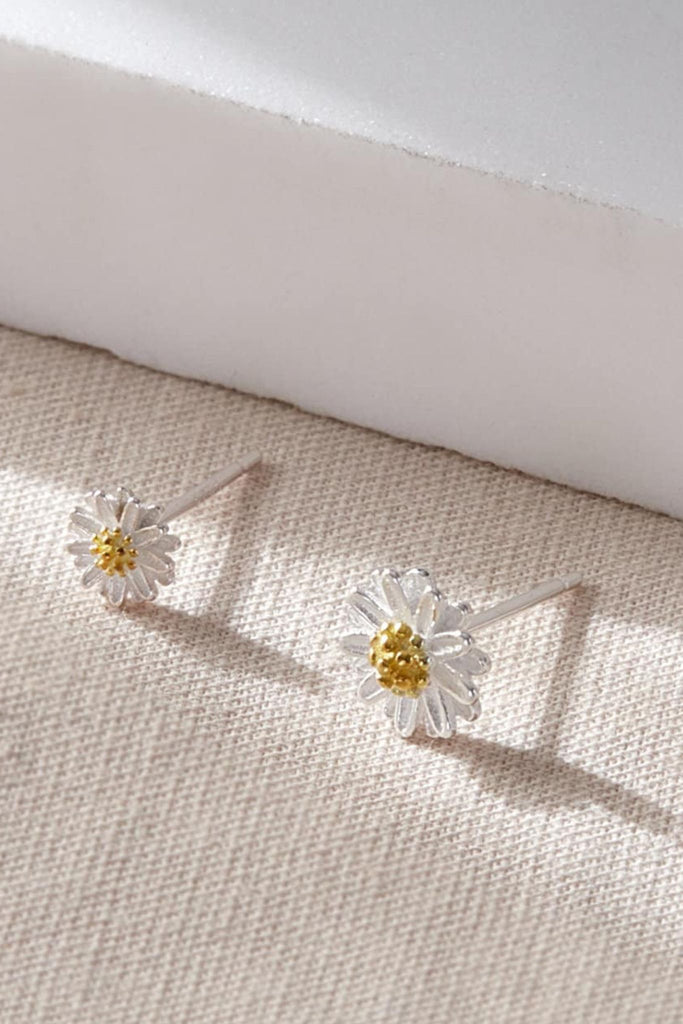 showing the two sizes of silver daisy flower studs 