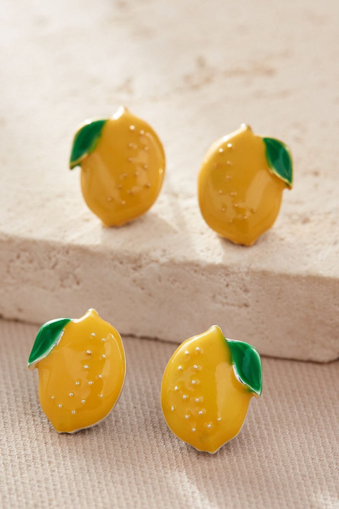 sterling silver yellow lemon stud earrings, available in silver and gold plated sterling silver