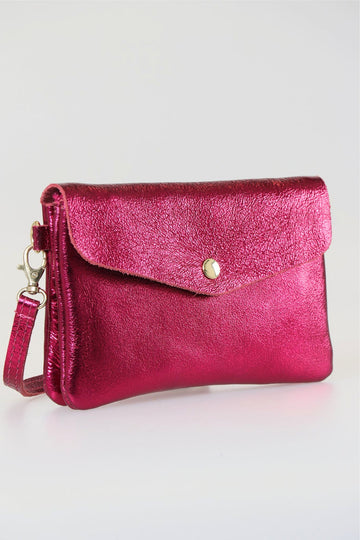 magenta pink leather wristlet wallet bag