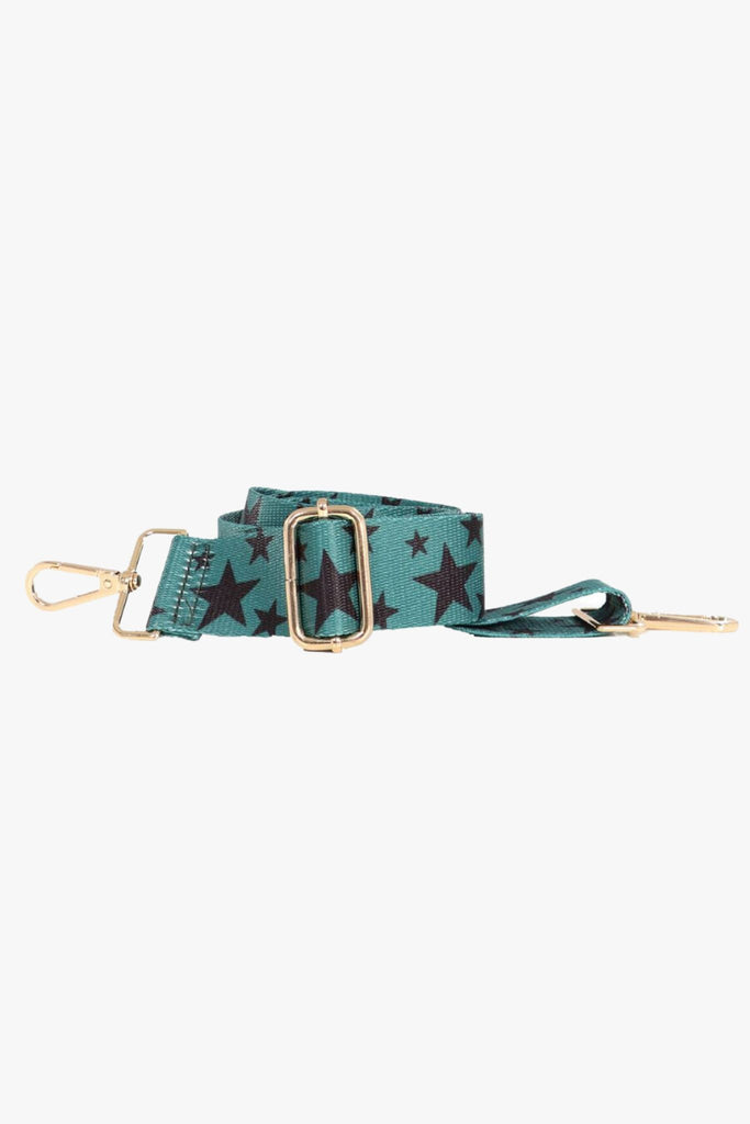 green and black star pattern bag strap