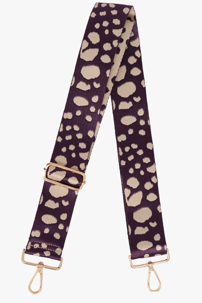 abstract spot pattern bag strap in deep purple and beige