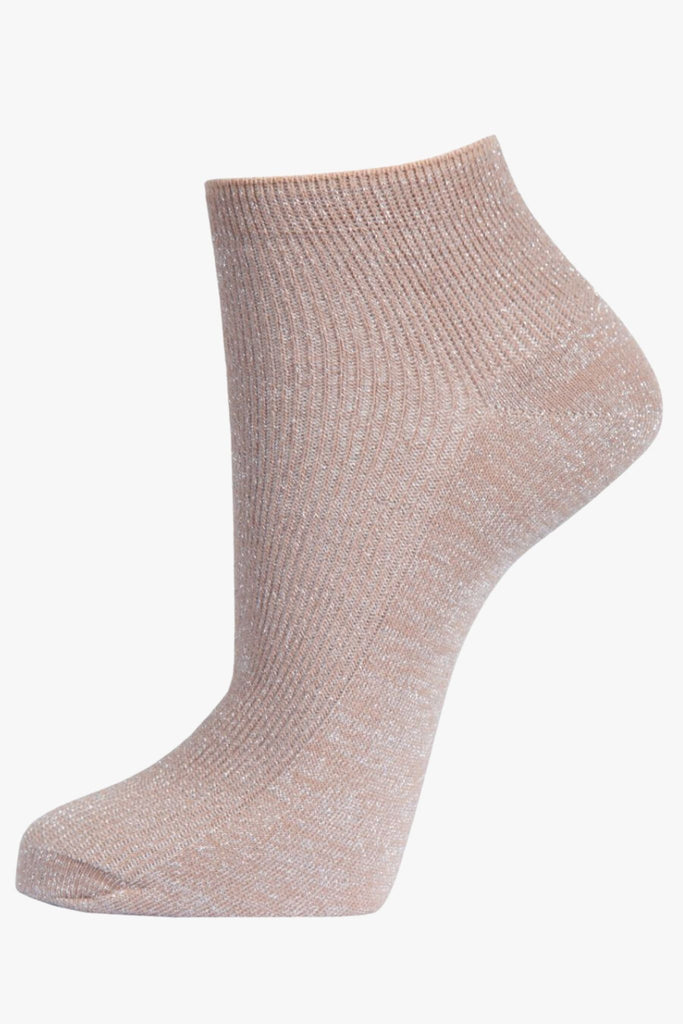 beige trainer socks with an all over silver glitter shimmer