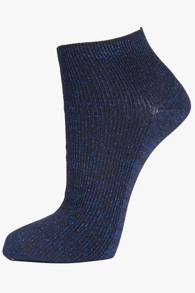 blue anklet socks with an all over royal blue glitter efffect