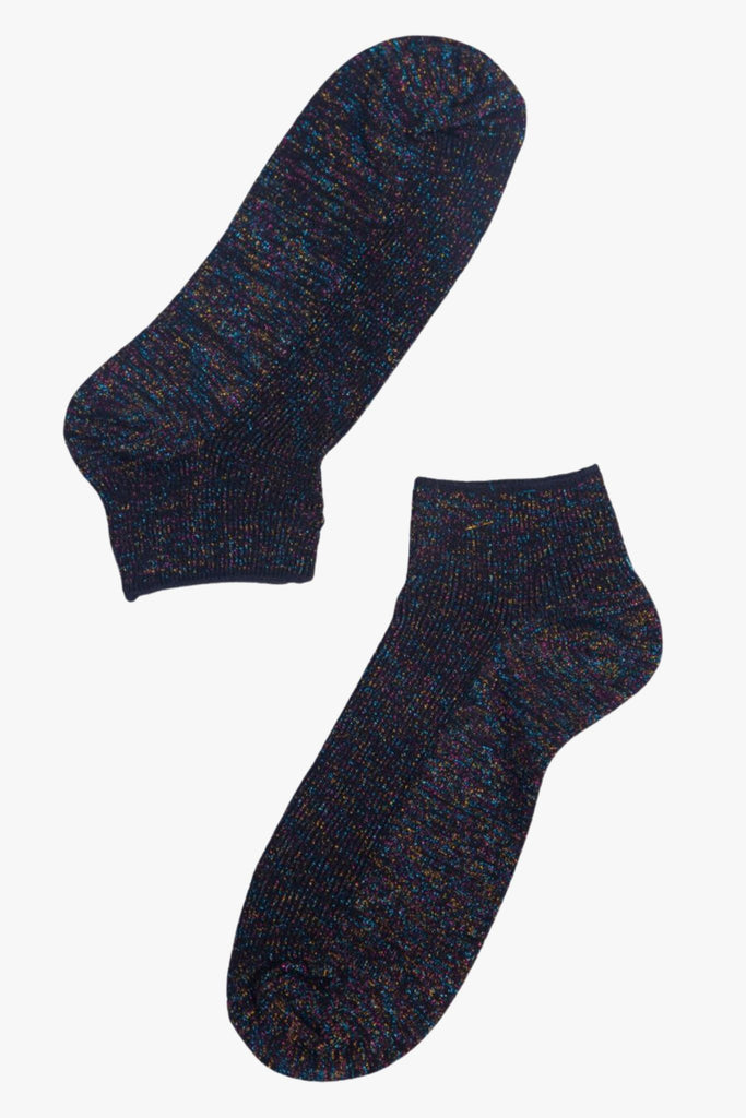 black and rainbow glitter women's anklet socks