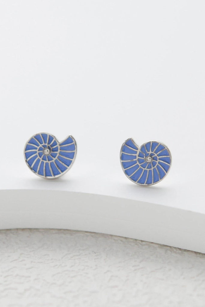 lilac and silver seashell spiral stud earrings