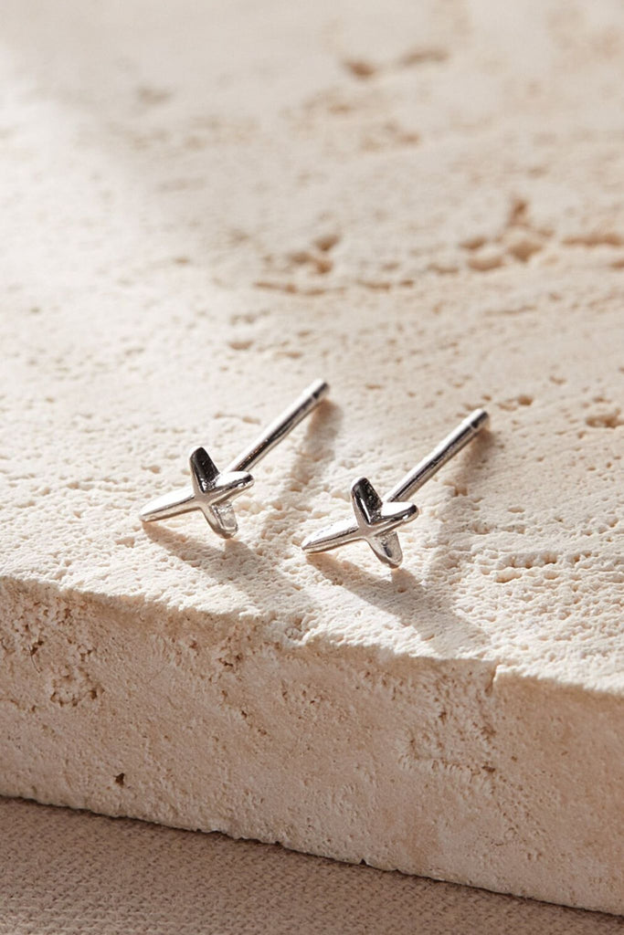 silver cross stud earrings