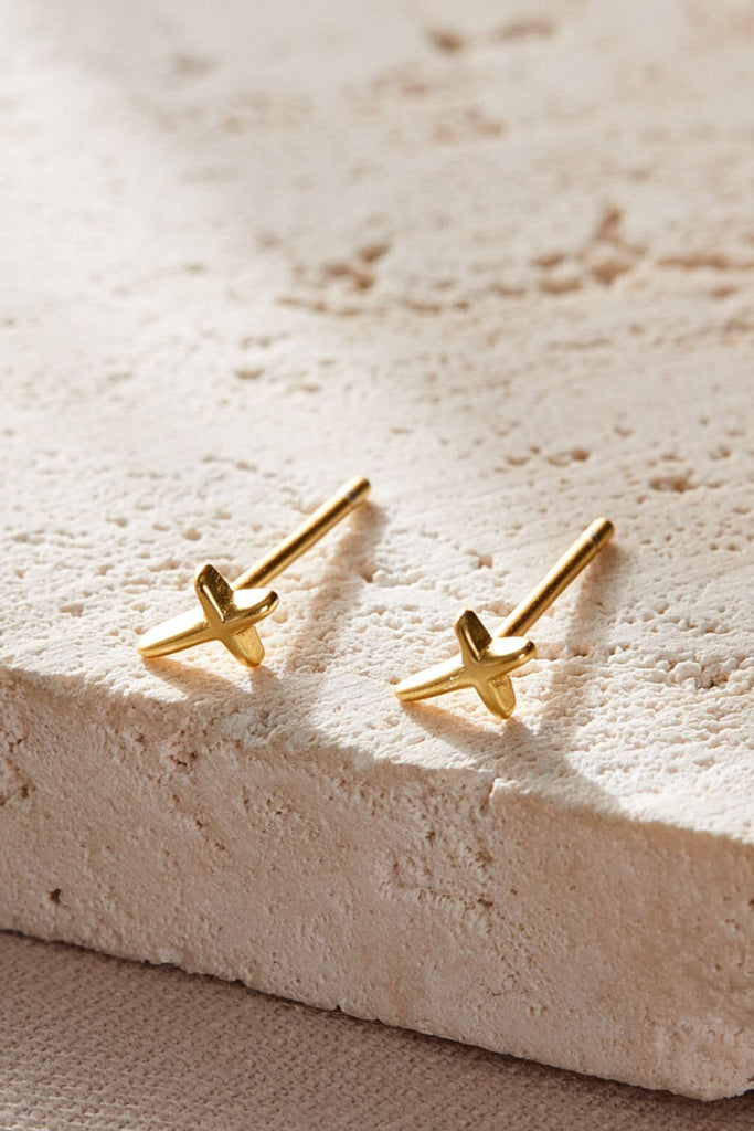 gold plated sterling silver cross stud earrings