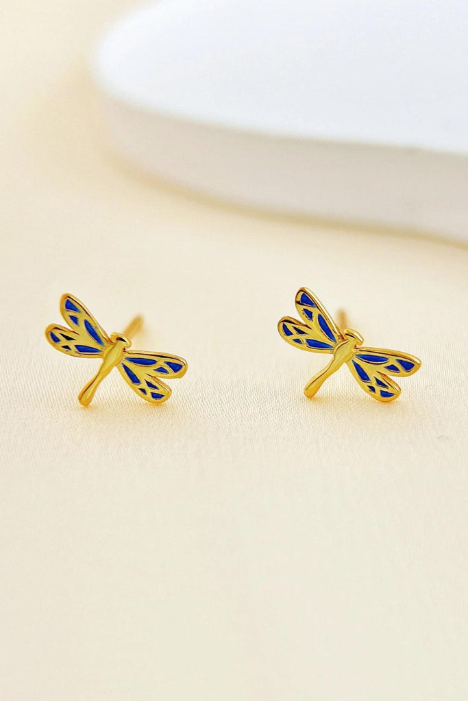 gold and blue butterfly stud earrings