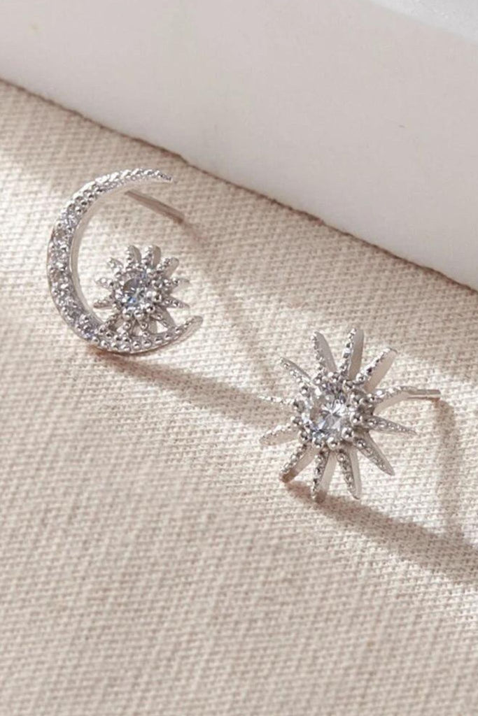 sparkly silver star and moon stud earrings