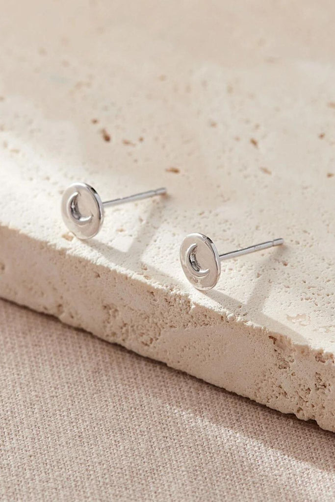 silver crescent moon stud earrings