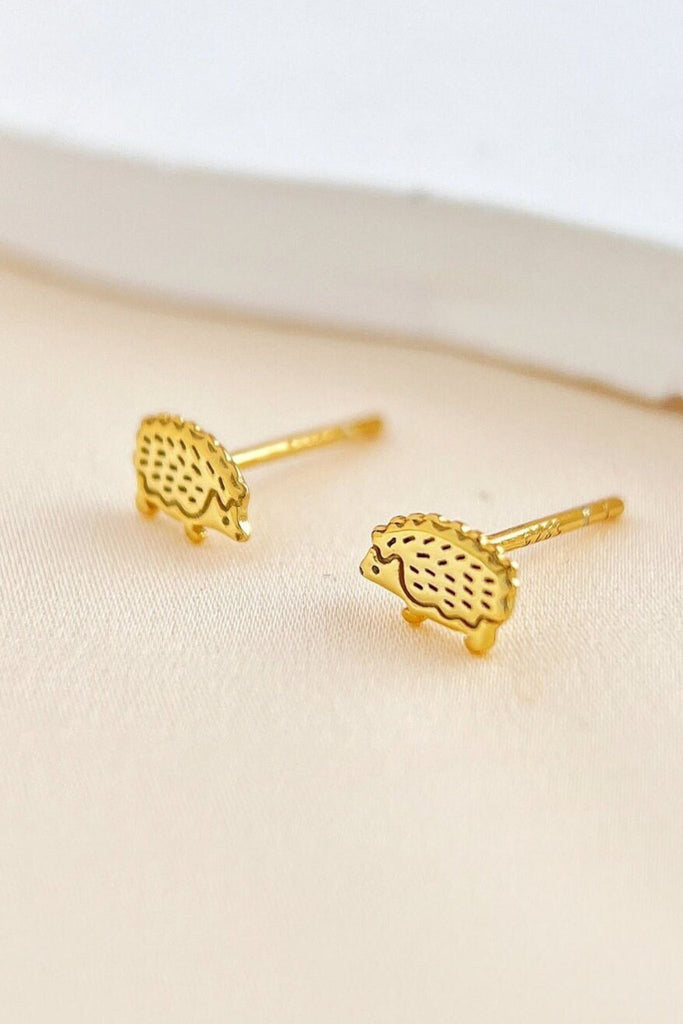 small gold plated sterling silver hedgehog stud earrings