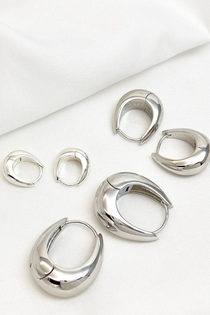 the three sizes of silver chunky hoop earrings