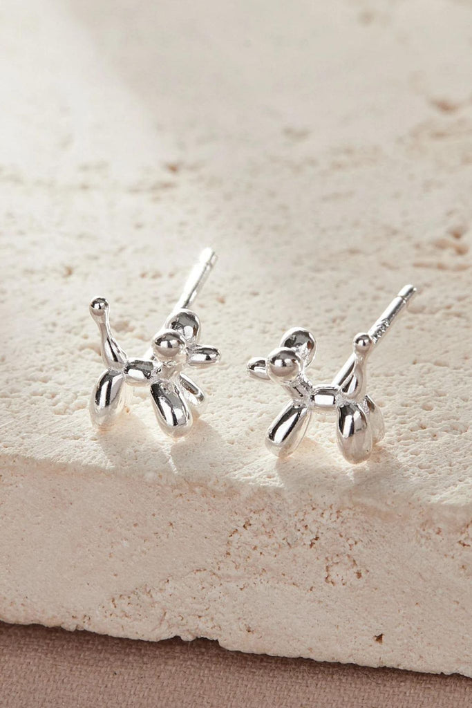 silver balloon dog stud earrings