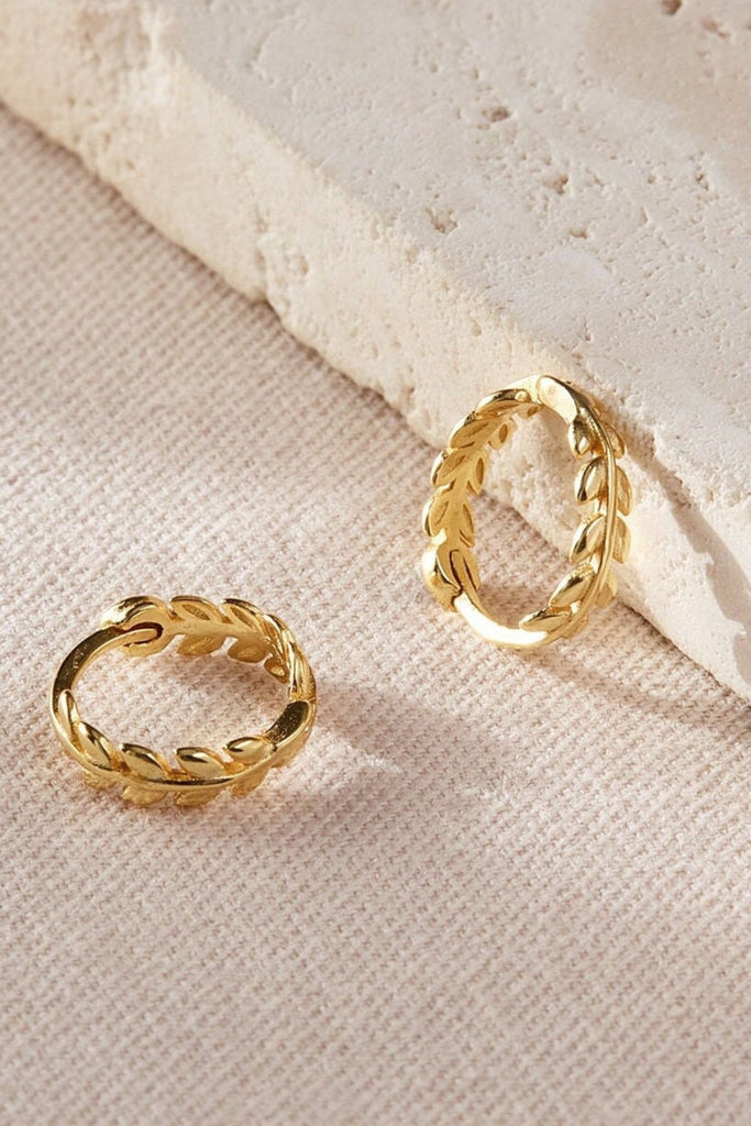 close up of the gold plated s925 silver olive hoop earrings