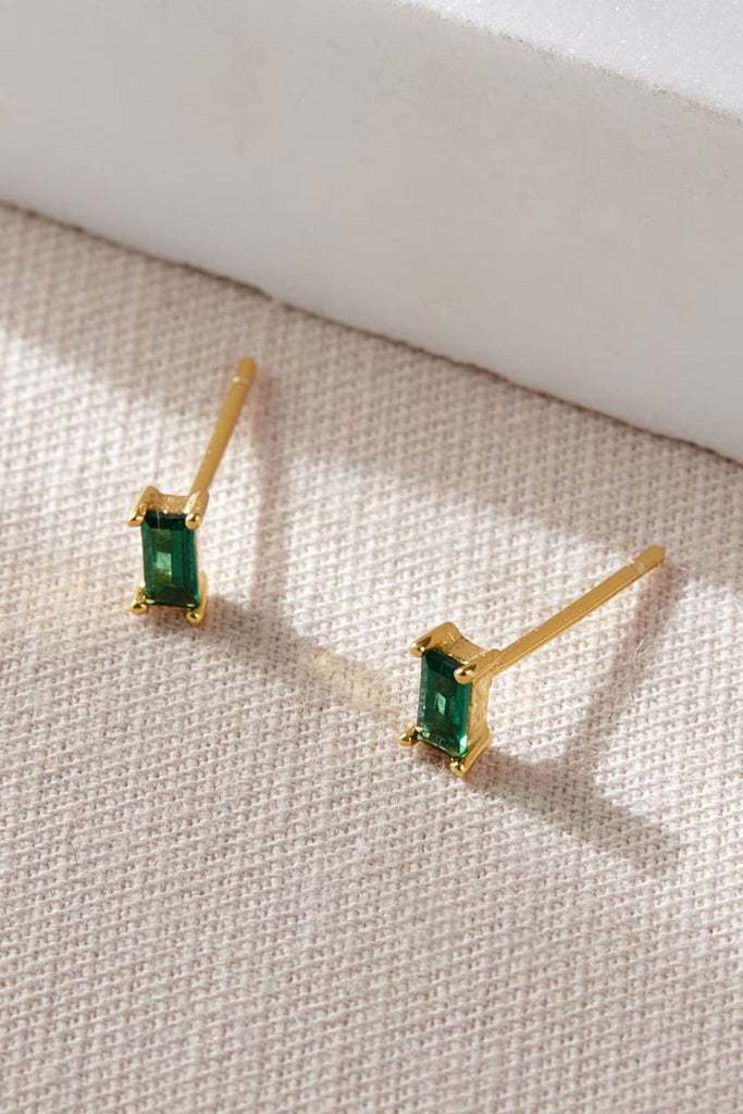 green and gold sterling silver baguette stud earrings