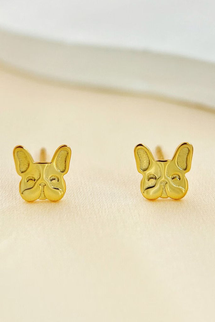 gold plated sterling silver french bulldog dainty stud earrings with butterfly backs