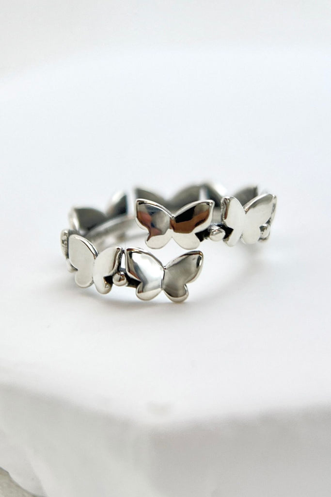 close up of the sterling silver butterfly ring