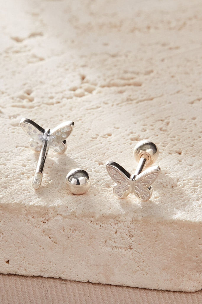showing the screw back ball fastening of the butterfly earrings