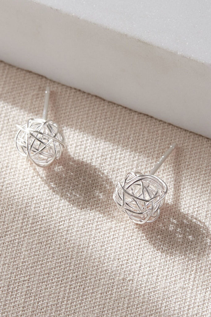 sterling silver wirework ball stud earrings in S925 silver, with butterfly backs