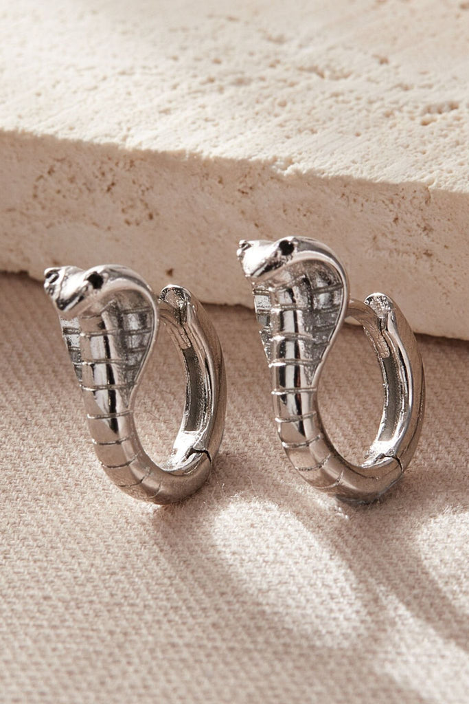 silver coloured cobra snake huggie hoop earrings