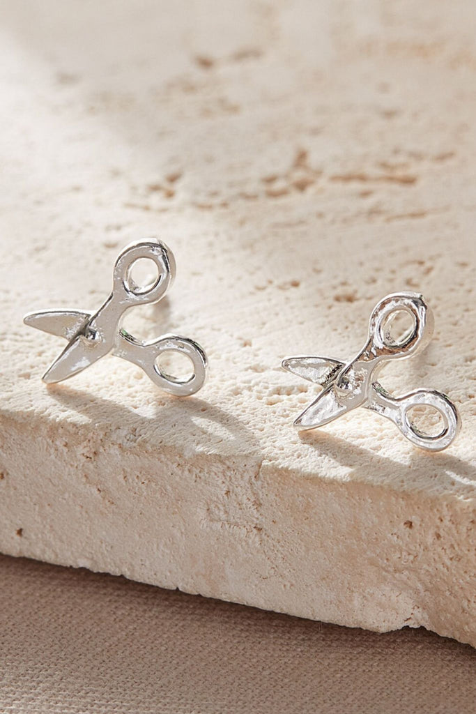 sterling silver scissor stud earrings, a pair of silver scissor shaped studs with butterfly backs