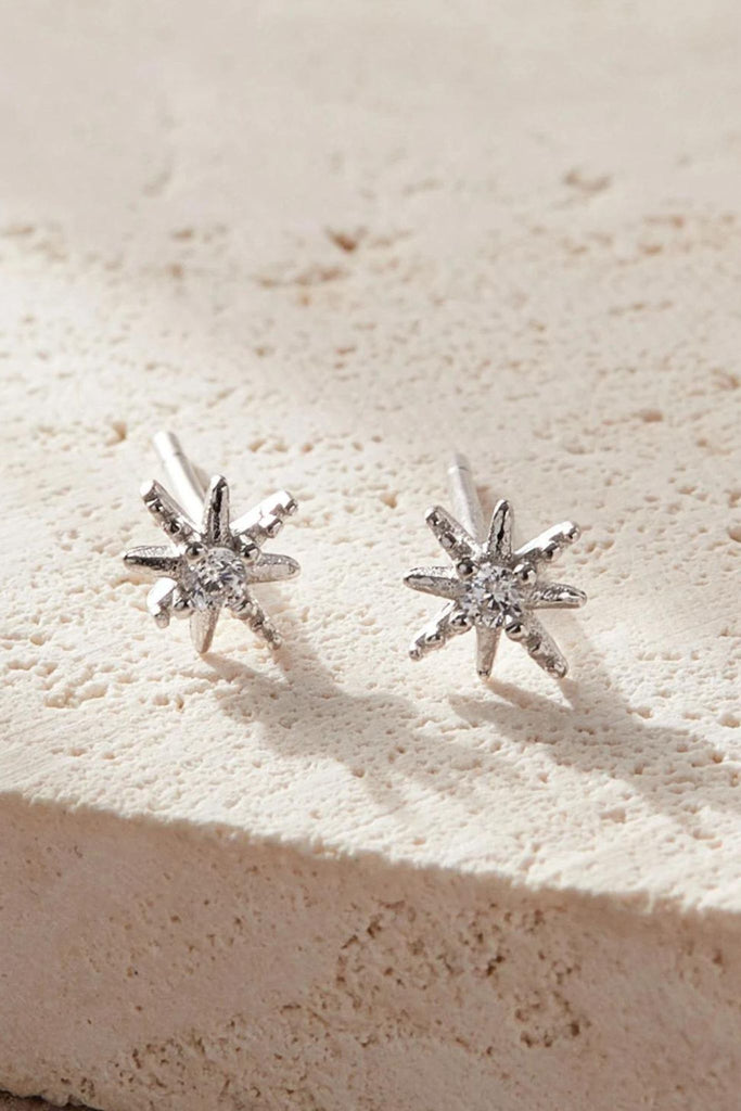 sterling silver and white sparkly cz starburst stud earrings