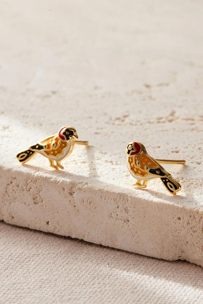 a pair of gold plated sterling silver goldfinch stud earrings