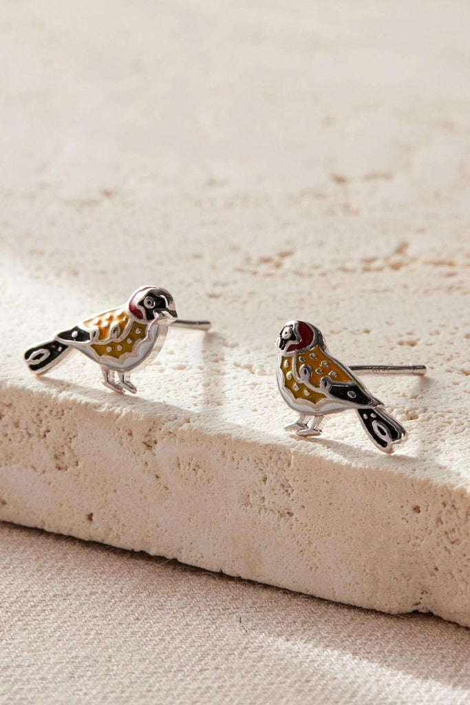 a pair of s925 sterling silver goldfinch stud earrings