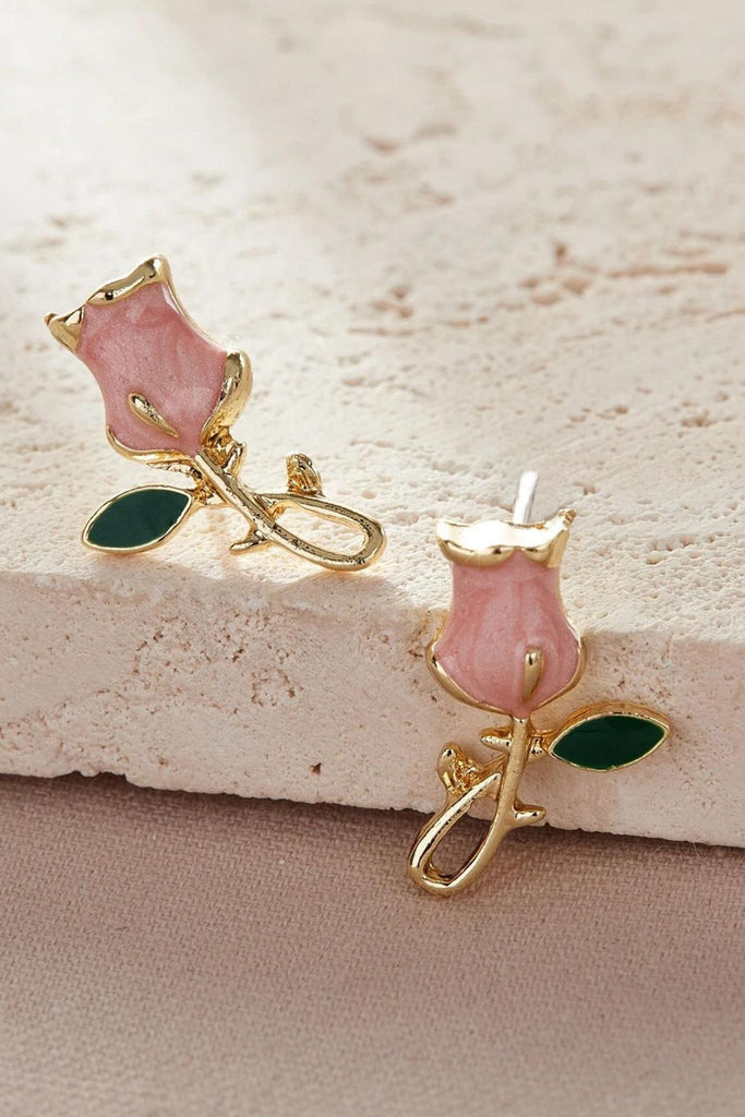 pink tulip floral stud earrings