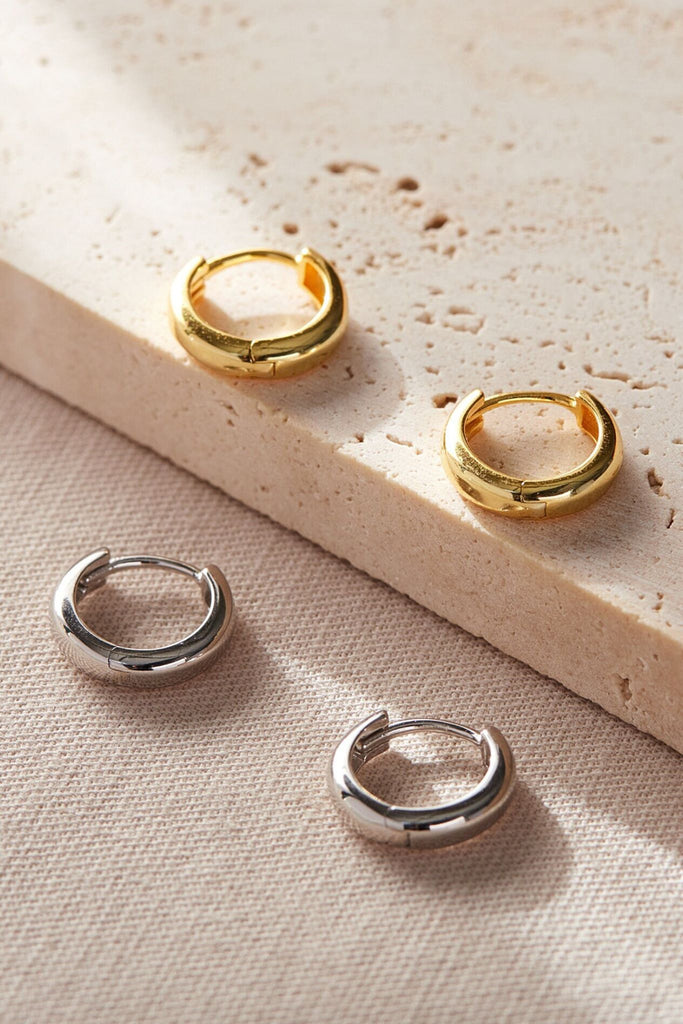 silver and gold plated sterling silver small plain hoop earrings