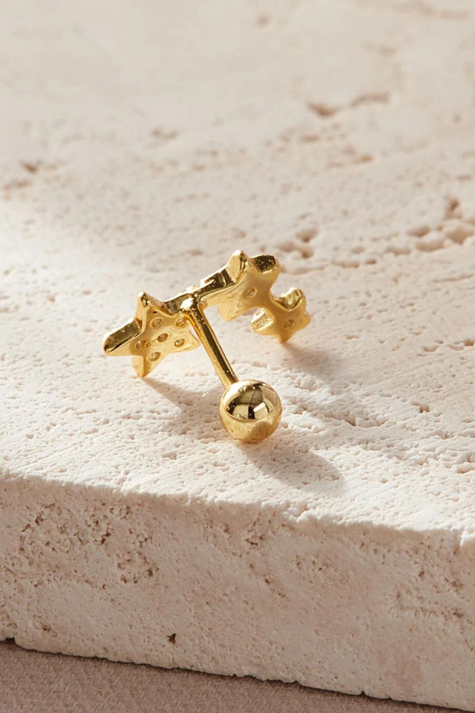 close up of the screw ball fastening on the back of the gold earrings