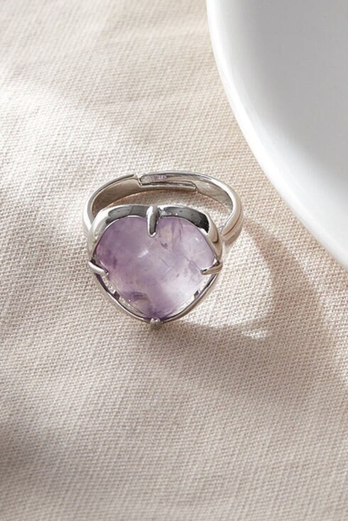 close up of the purple crystal heart ring