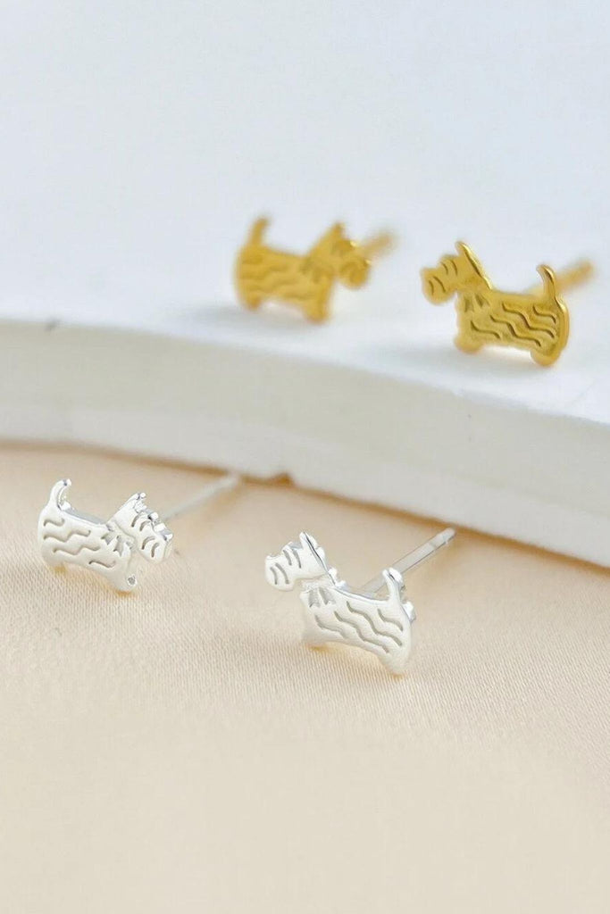 silver and gold plated s925 sterling silver scottie dog stud earrings