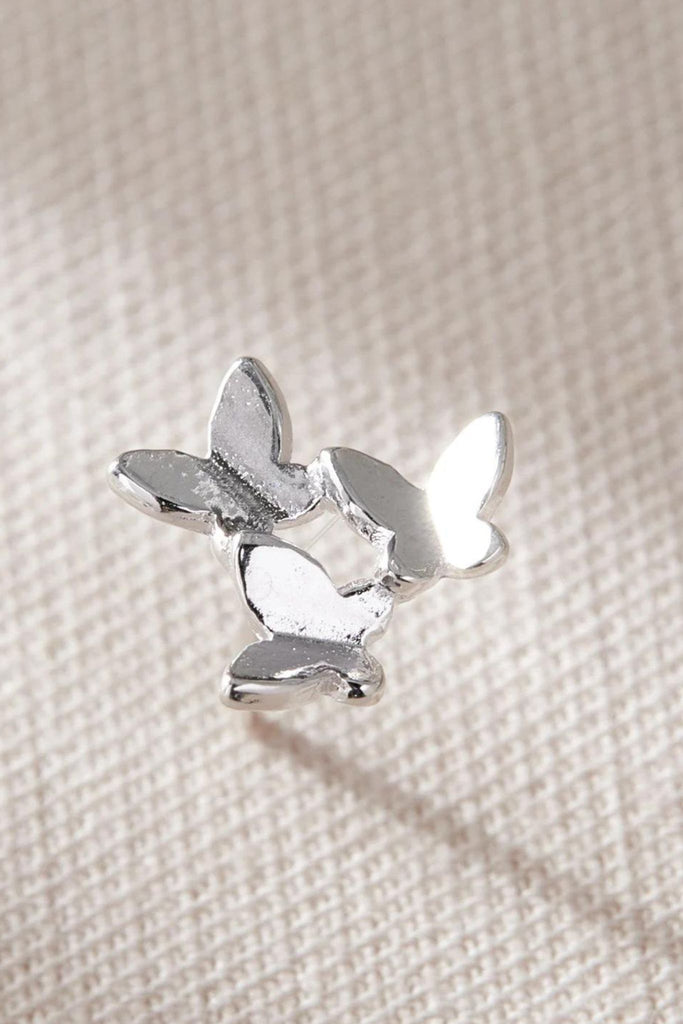 close up of the triple butterfly stud earring