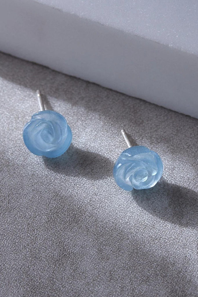 blue rose crystal stud earring with sterling silver pins