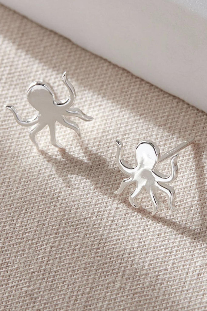 close up of the silver octopus stud earrings